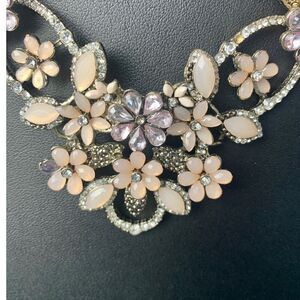 Vintage Statement Necklace in Opalescent Peach Rhinestones N Crystals, Unmarked